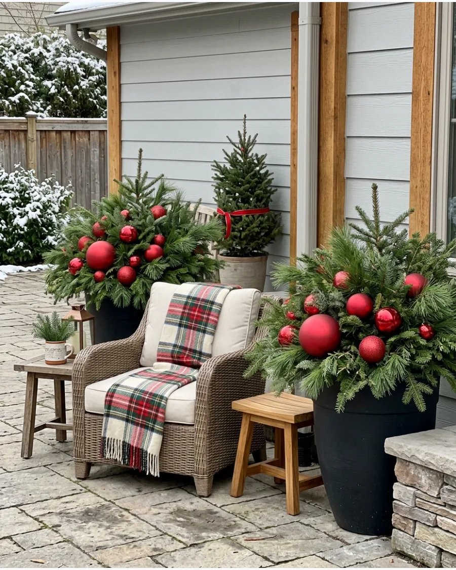 34. Red Ornament Evergreen Planters