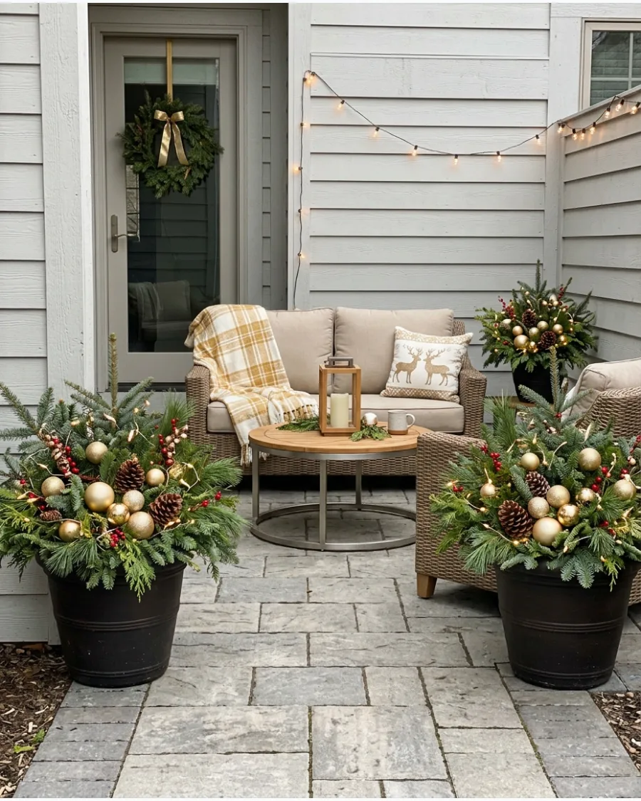 35. Gold Christmas Patio Planters