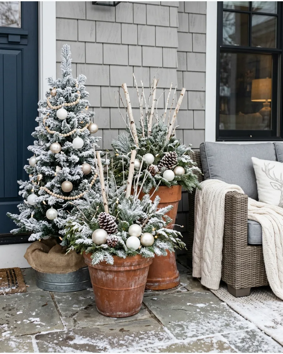 37. Snowy White Christmas Planters
