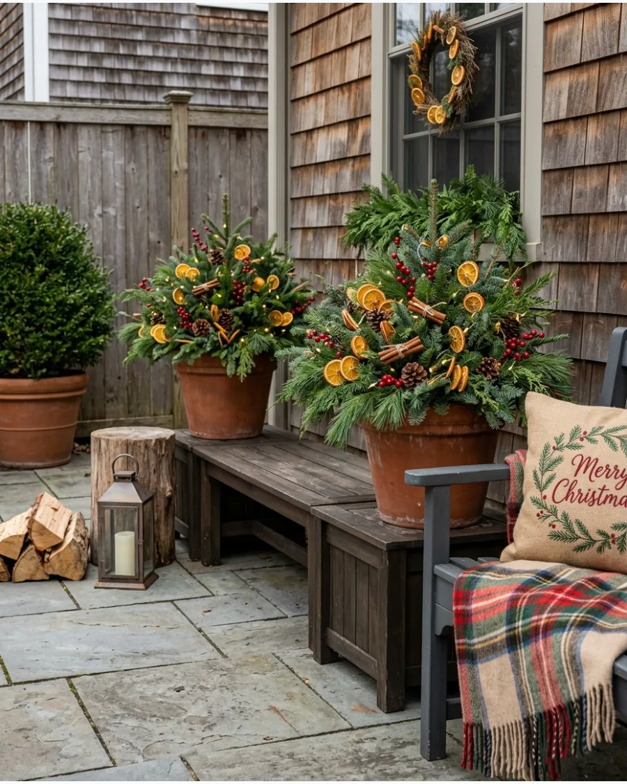 38. Dried Orange Christmas Patio Pots