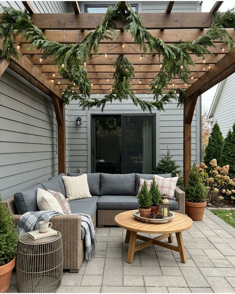 40. Hanging Greenery Christmas Pergola