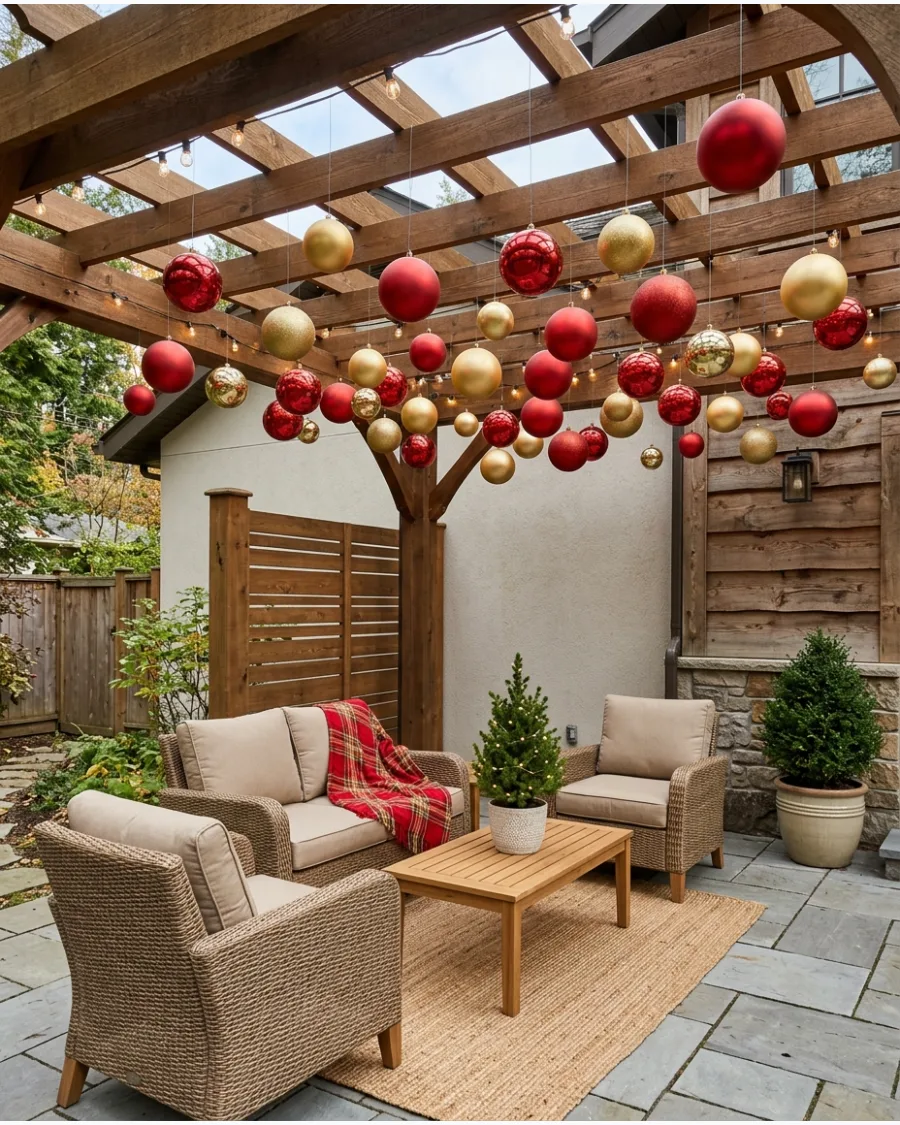41. Christmas Ornament Ceiling Under the Pergola