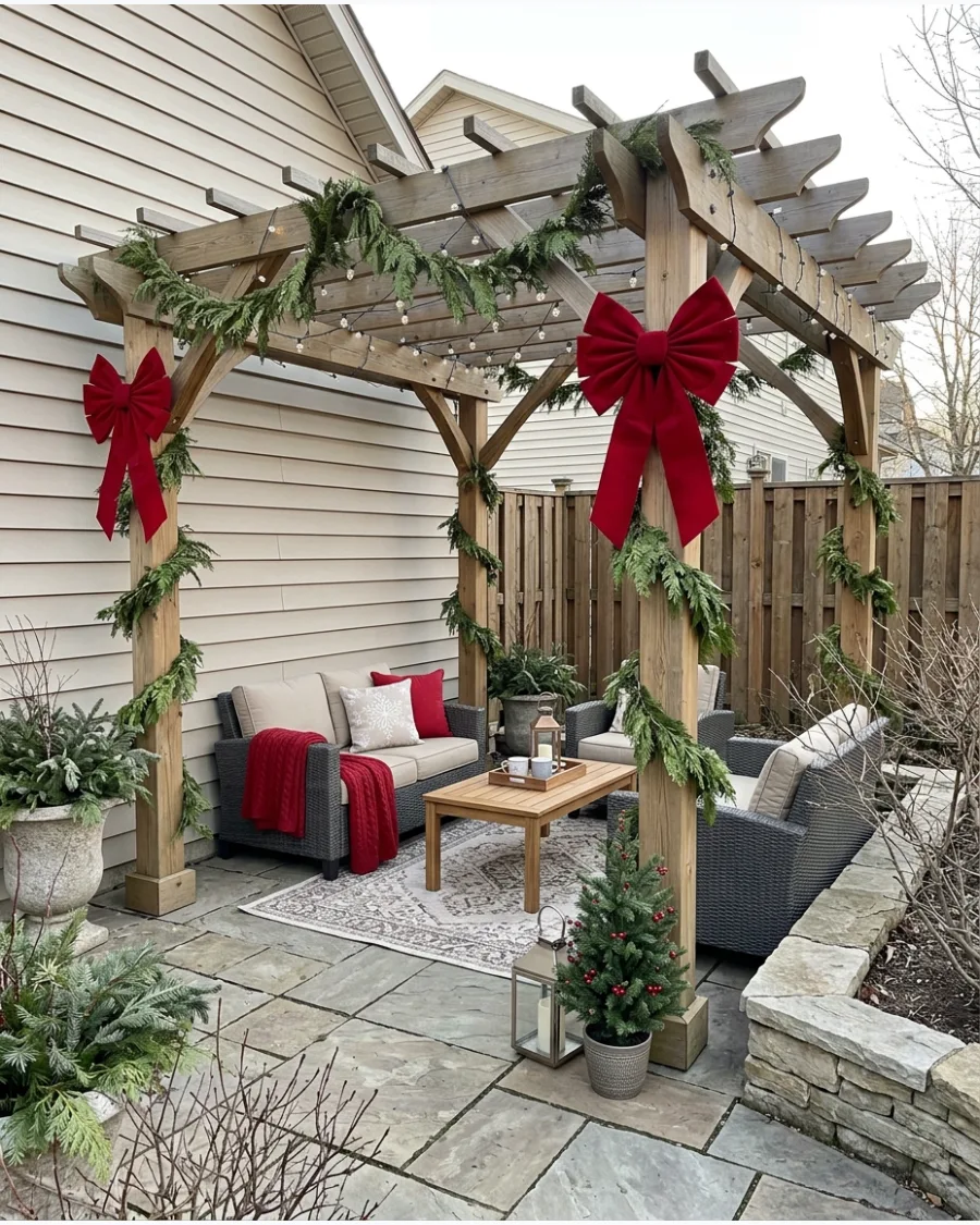 44. Red Bow Christmas Pergola