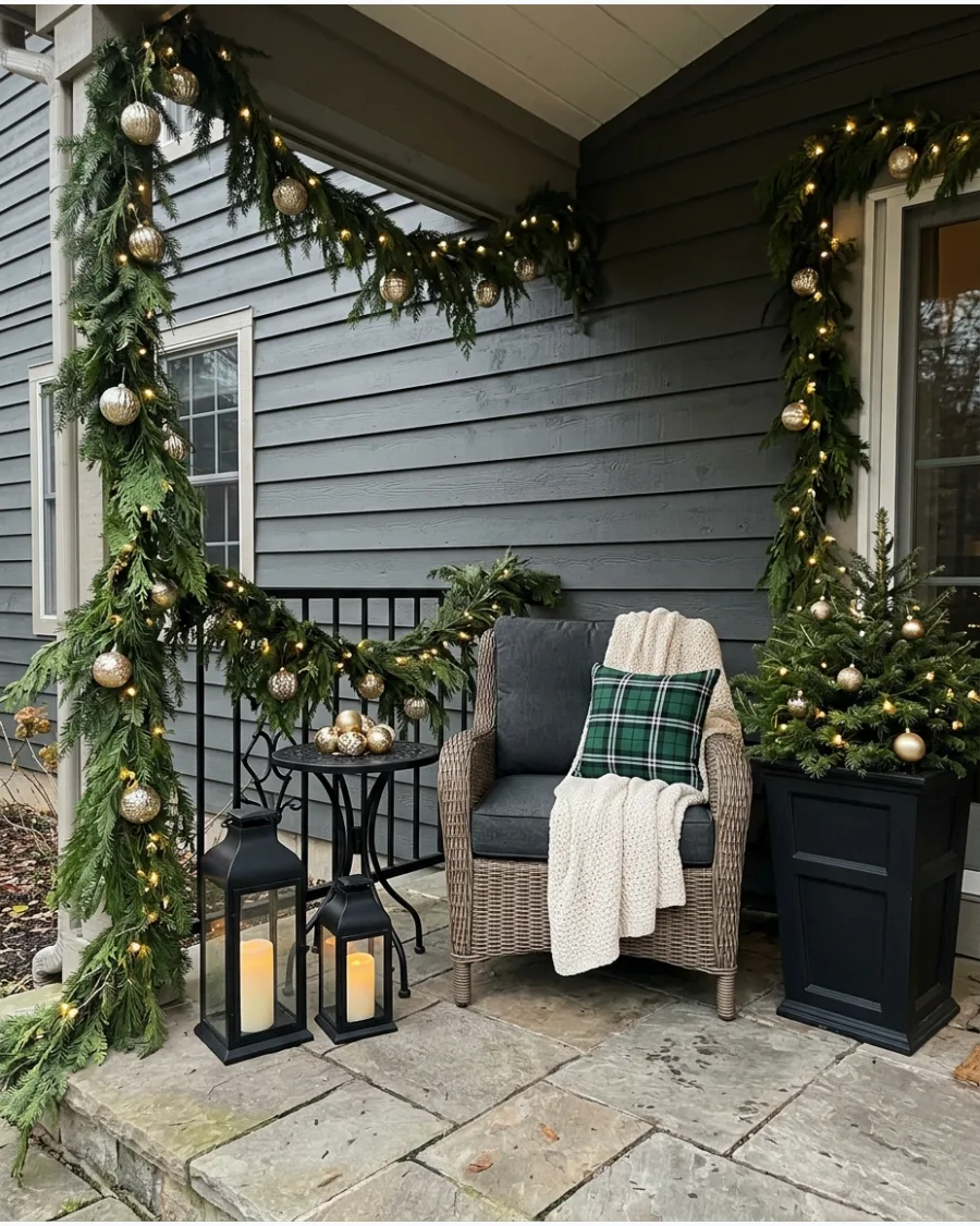 58. Elegant Green, Black, and Gold Patio