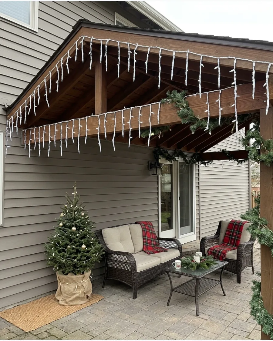 8. Icicle Lights Along the Patio Roof