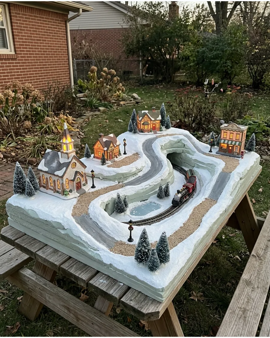 3. Sculpted Foam Christmas Village Platform