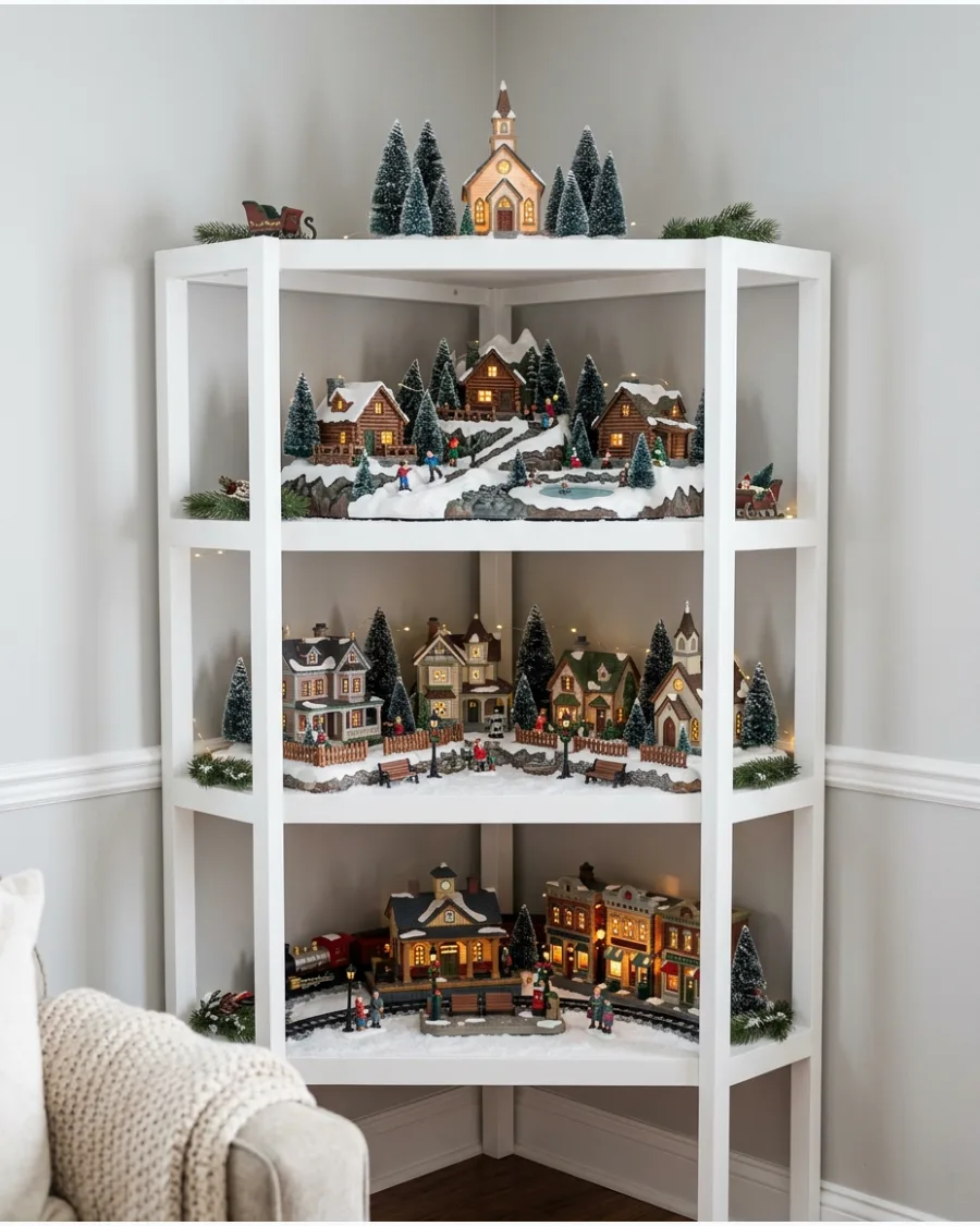 86. Corner Shelf Christmas Village