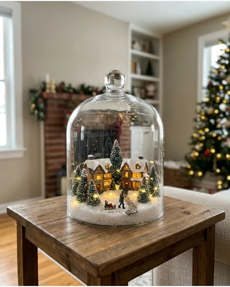 89. Glass Cloche Mini Village