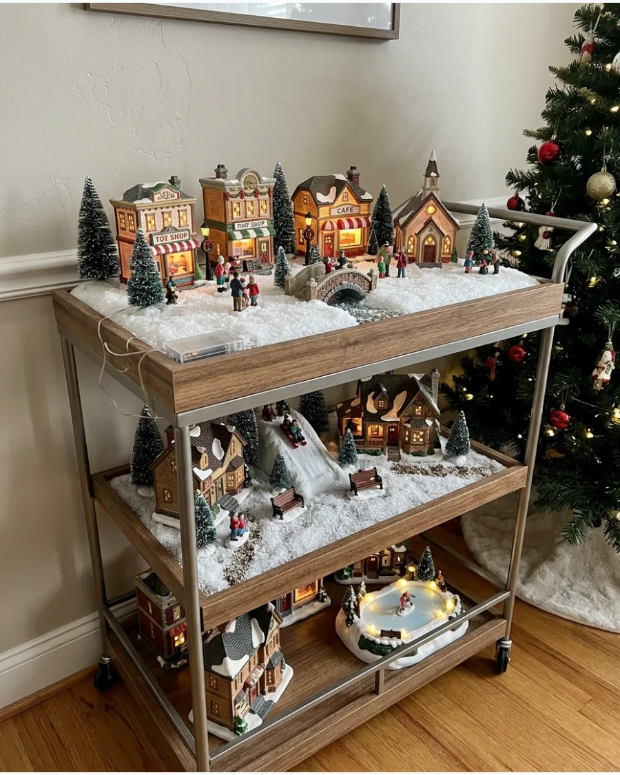 90. Christmas Village Bar Cart