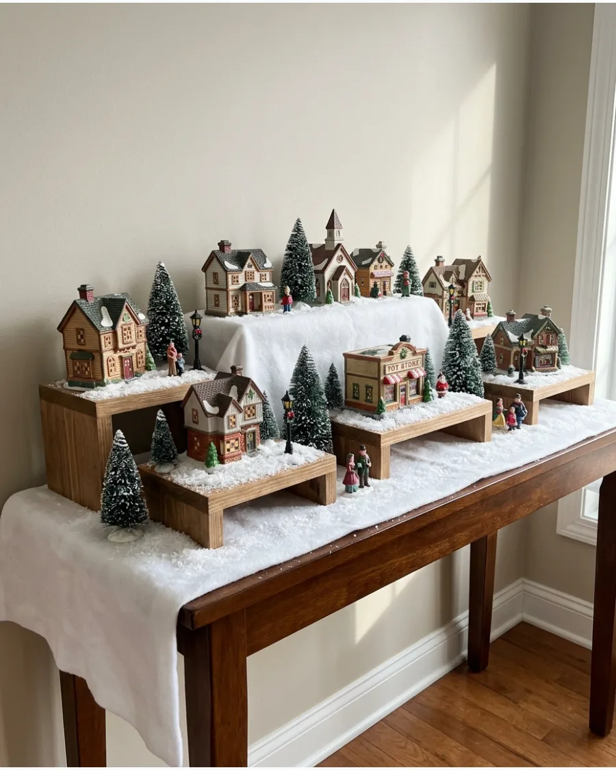 14. Tiered Wooden Riser Christmas Village