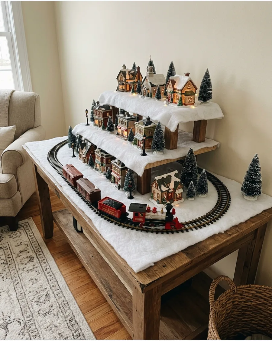 18. Tiered Village With a Train Below
