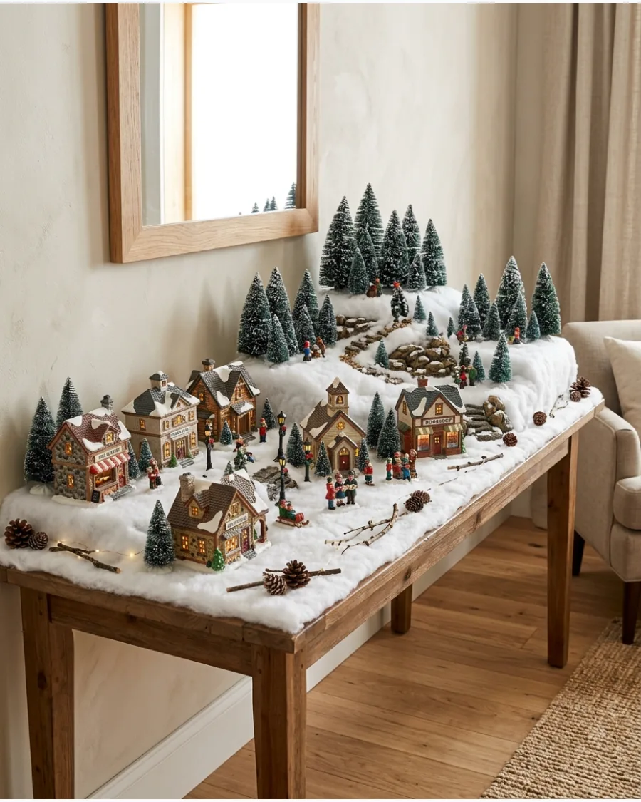 19. Snowy Village With Raised Forest Hills