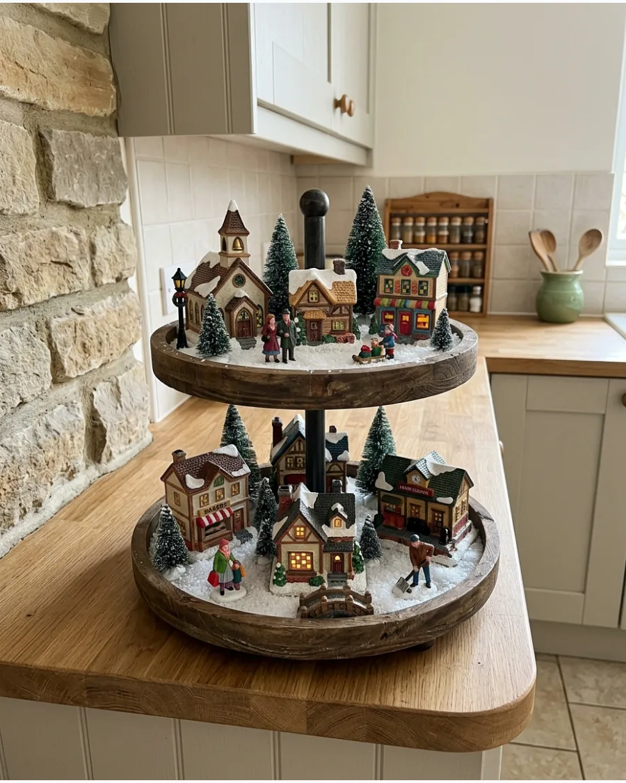 37. Village on a Tiered Tabletop Tray