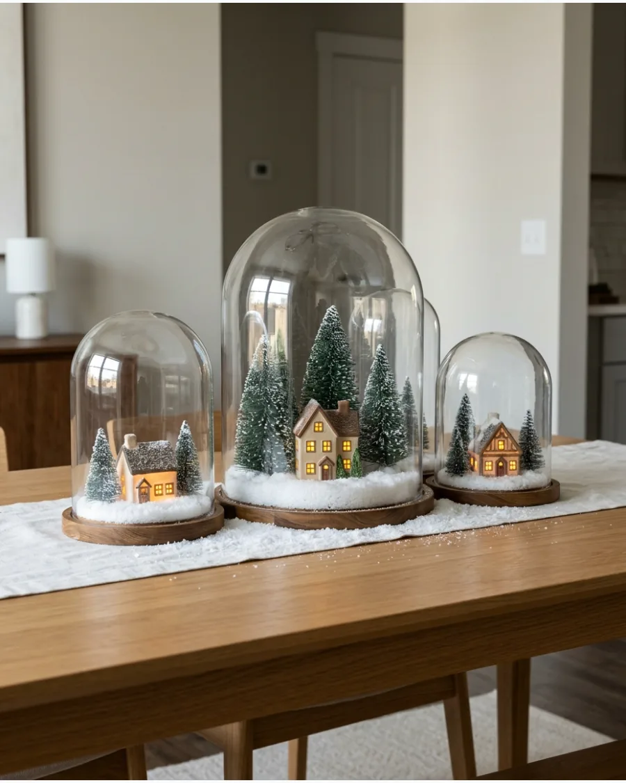 38. Christmas Village Under a Glass Cloche