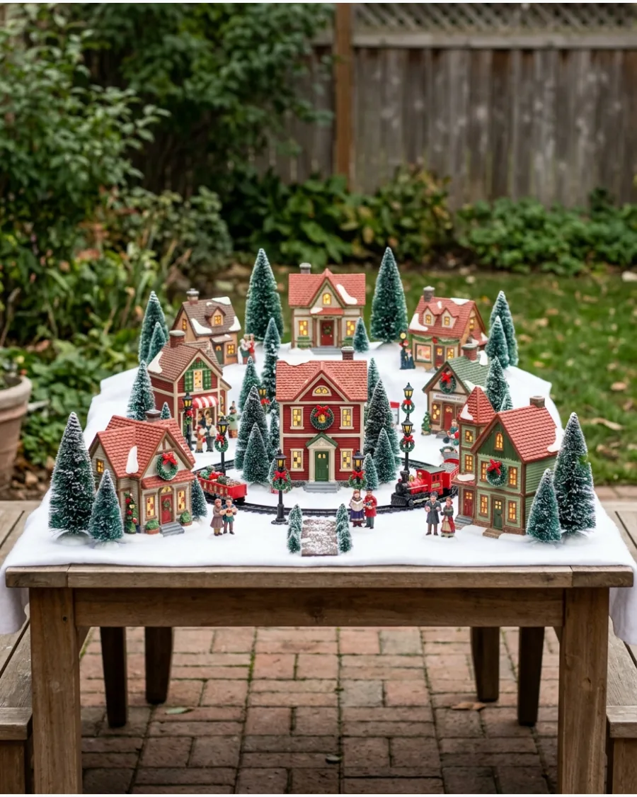4. Traditional Red and Green Christmas Village