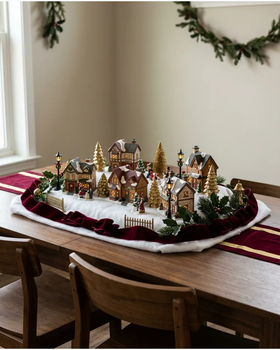 45. Burgundy and Gold Christmas Village