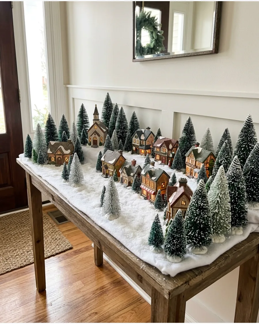 7. Christmas Village With Snowy Pine Forest