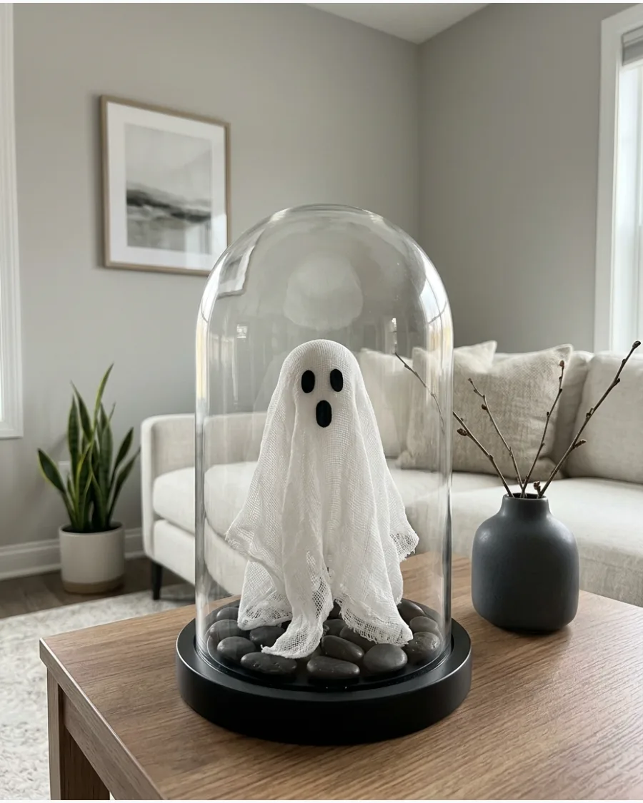 35. Cheesecloth Ghost Under a Glass Cloche