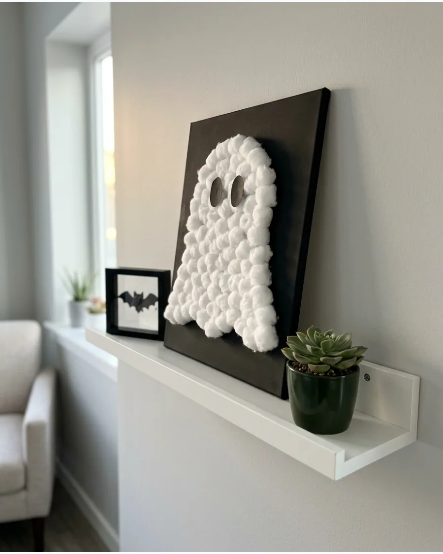 9. Cotton-Ball Ghost Canvas