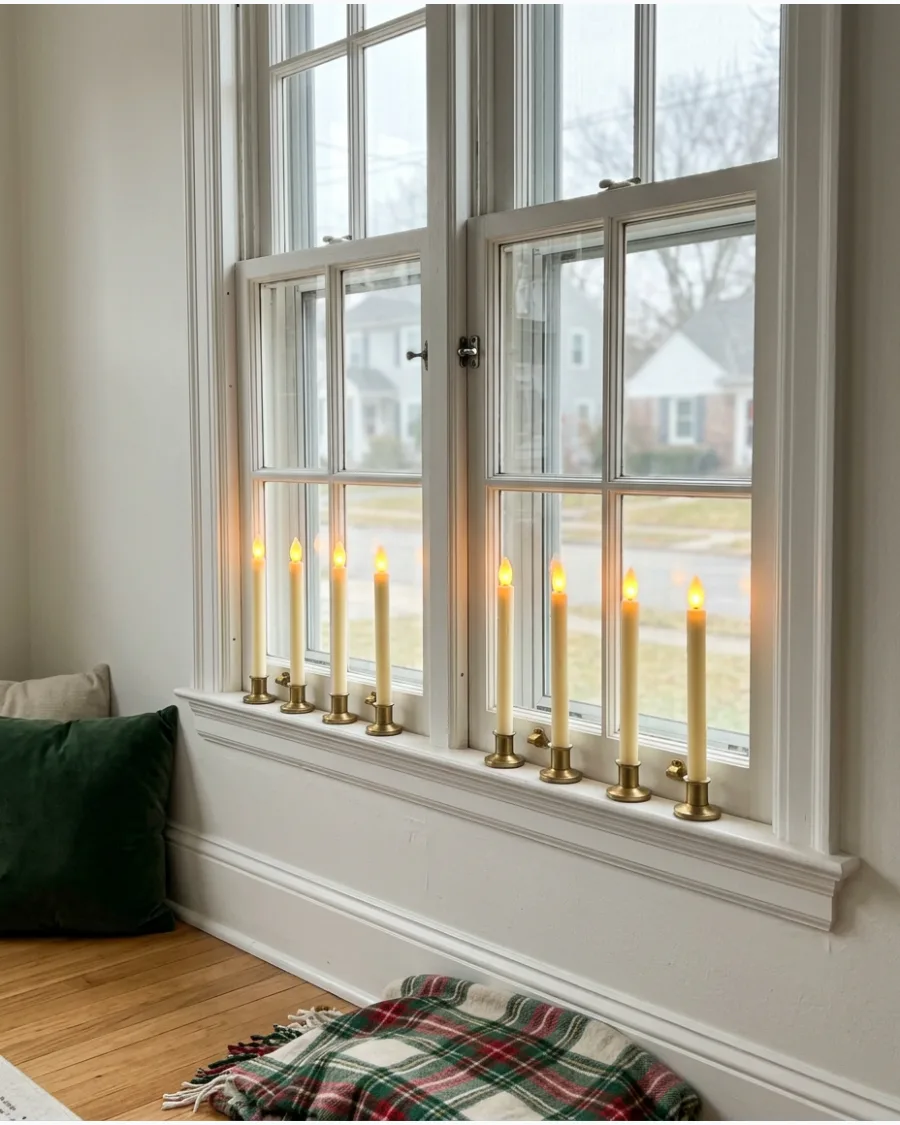 13. Uniform Candlelit Window Display