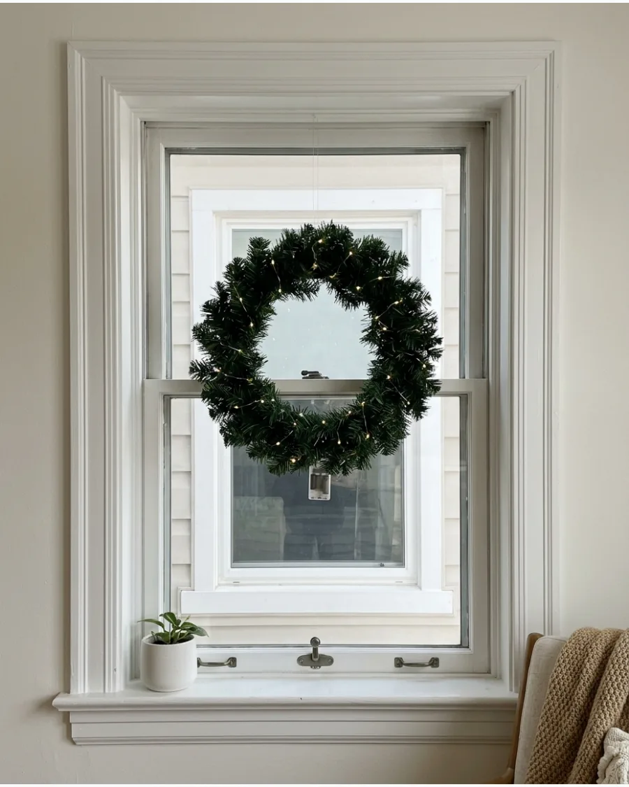 16. Lighted Christmas Wreath Window Centerpiece