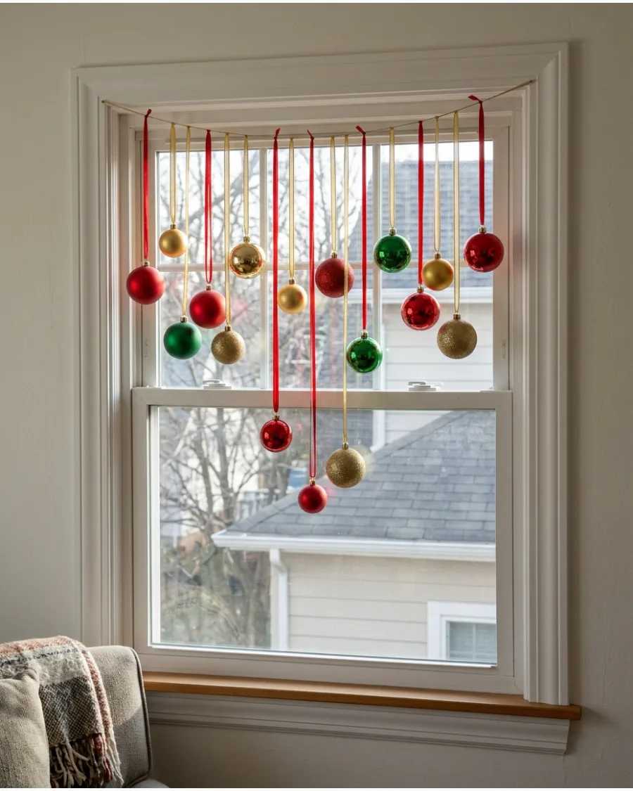 21. Christmas Ornaments Hanging at Different Heights