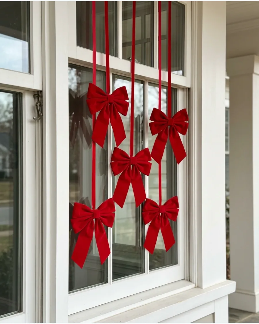 22. Red Velvet Bows Hanging in the Window