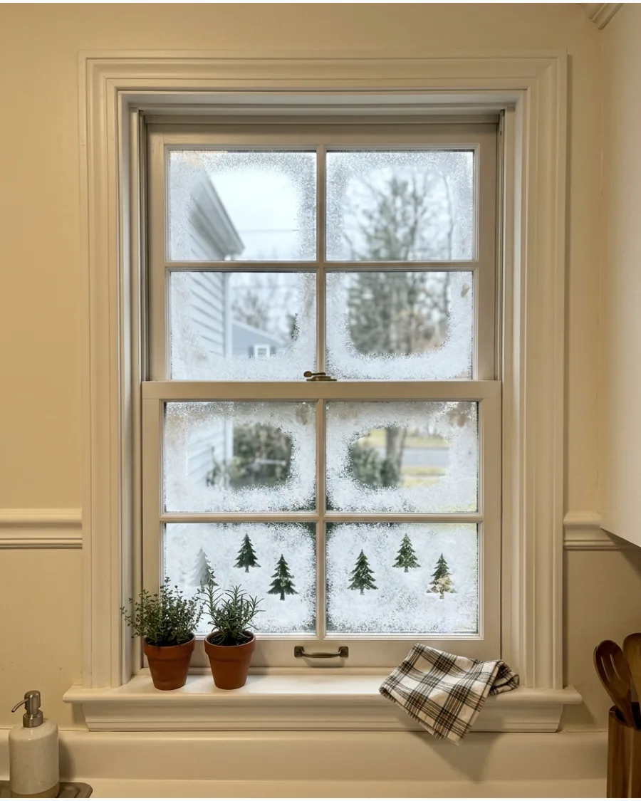 37. Faux Snow Window With Christmas Trees