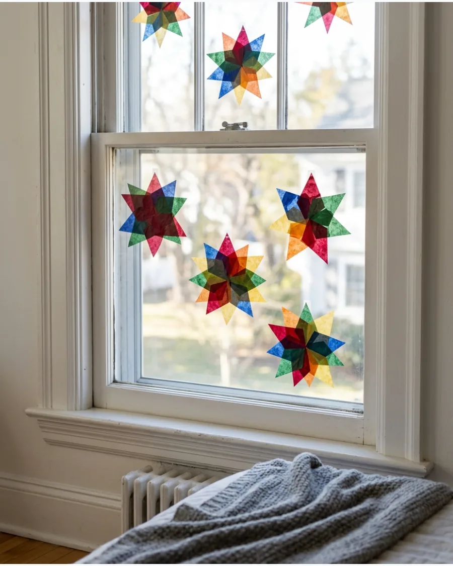 38. Tissue-Paper Stained Glass Christmas Stars