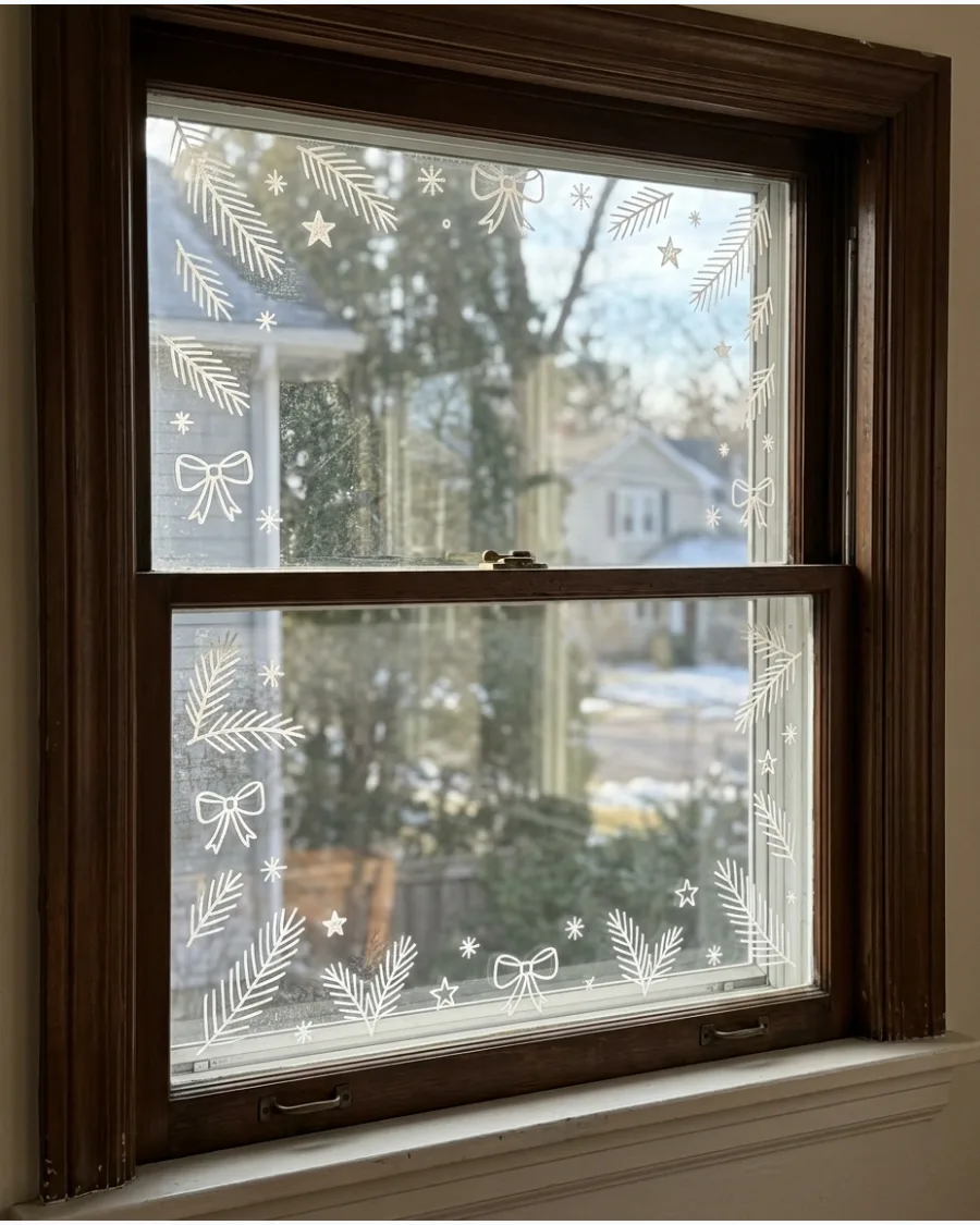 39. Minimal White Christmas Window Drawings