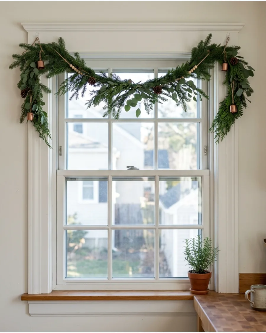 4. Draped Garland Across the Top of the Window