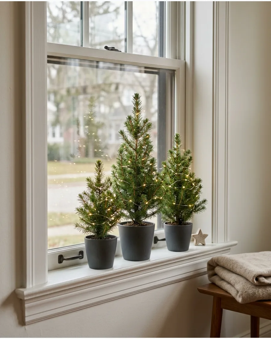 41. Mini Christmas Tree Windowsill Display