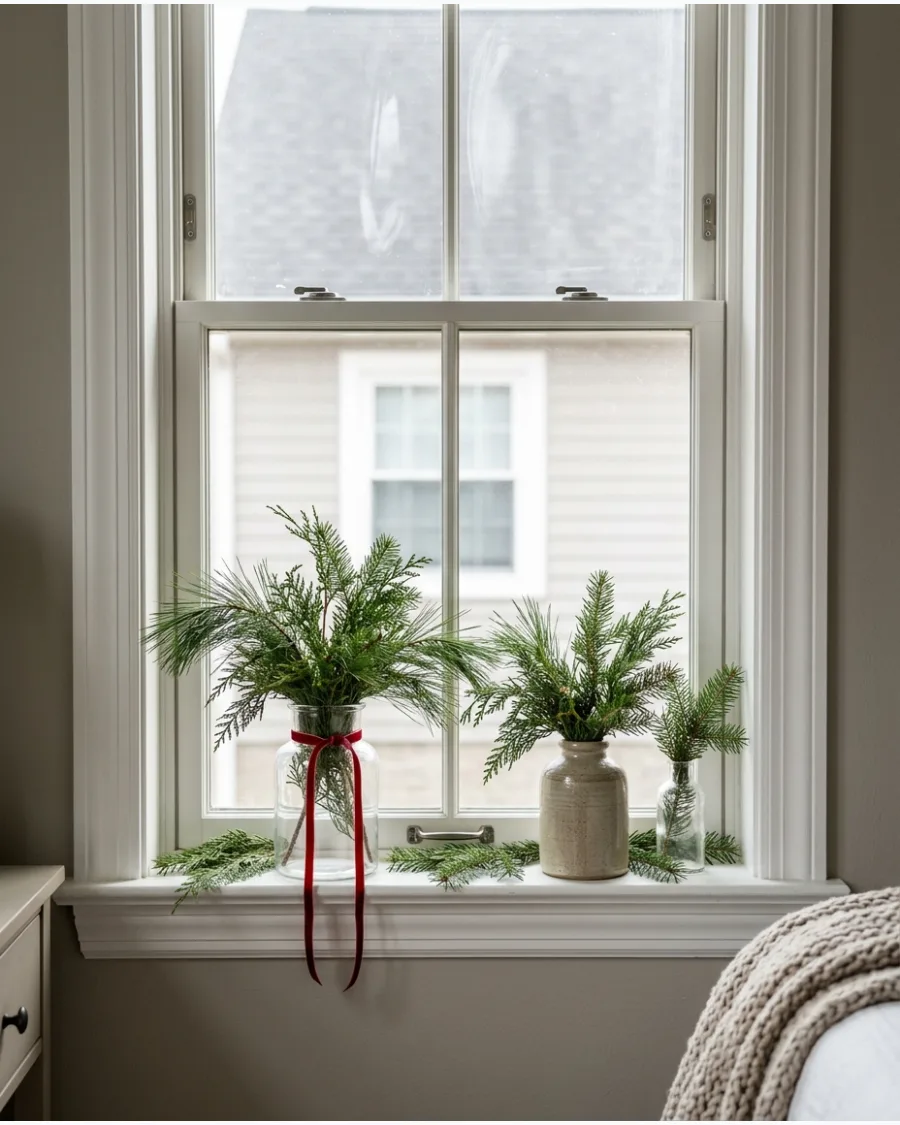 44. Evergreen Branches in Simple Vases