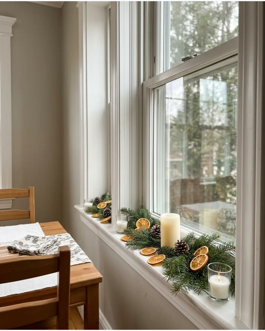 46. Dried Orange and Evergreen Windowsill