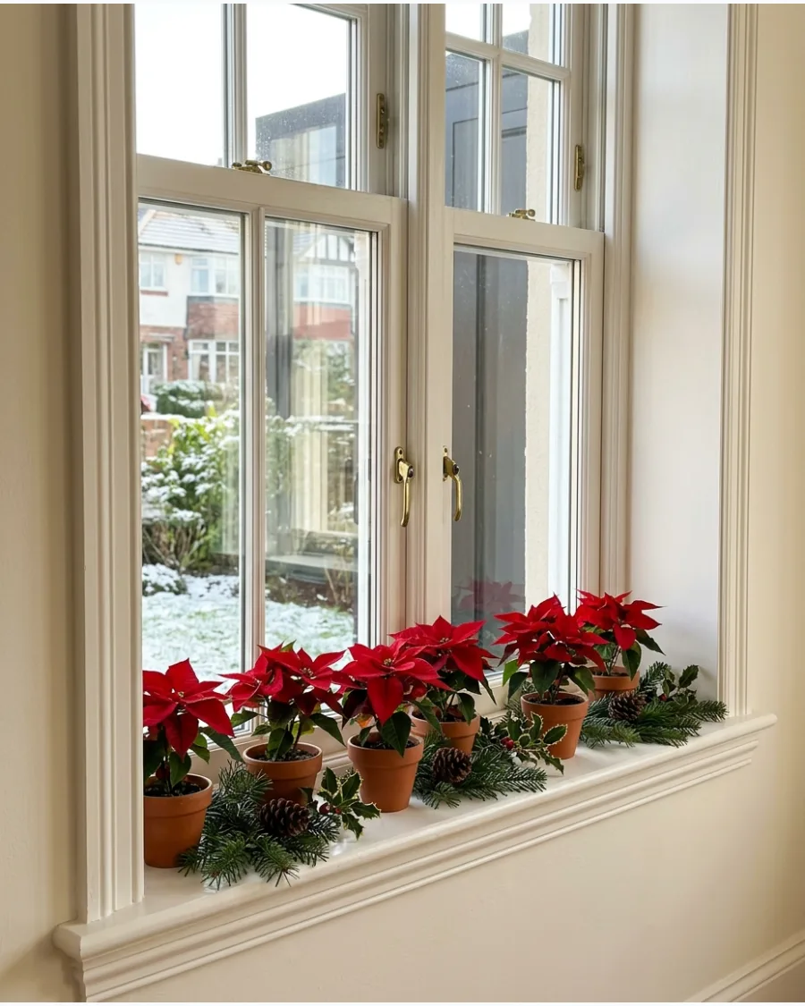 49. Red Poinsettias on the Windowsill