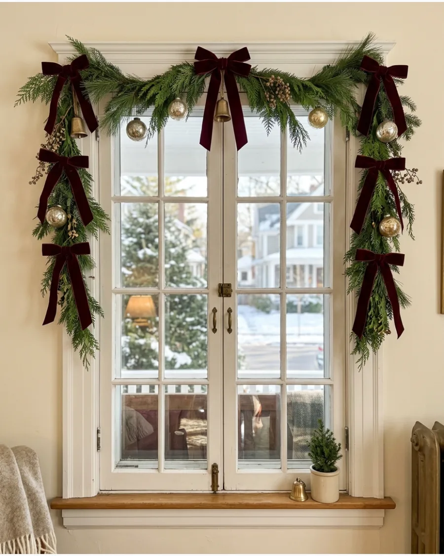 52. Vintage Christmas Window With Velvet Bows
