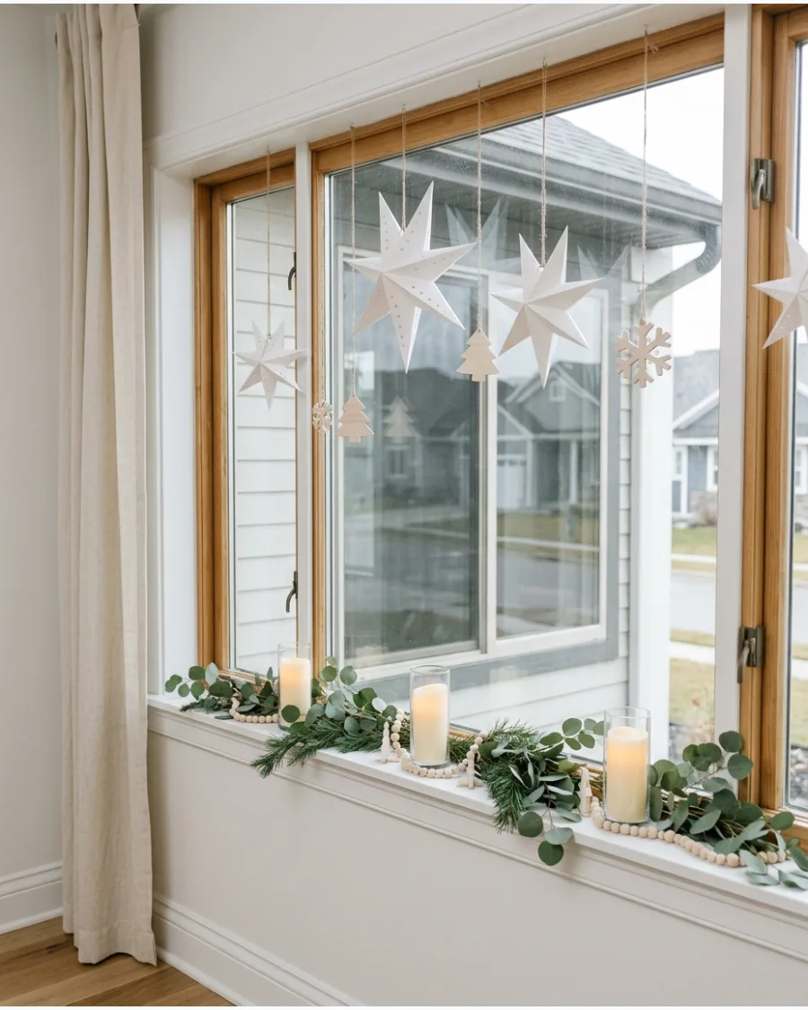 53. Scandinavian Christmas Window in White and Natural Wood