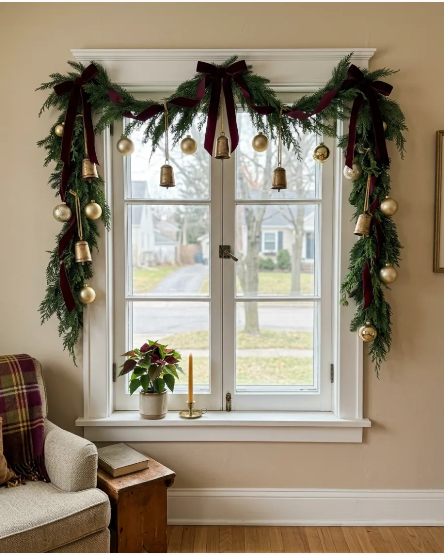 55. Burgundy and Gold Christmas Window