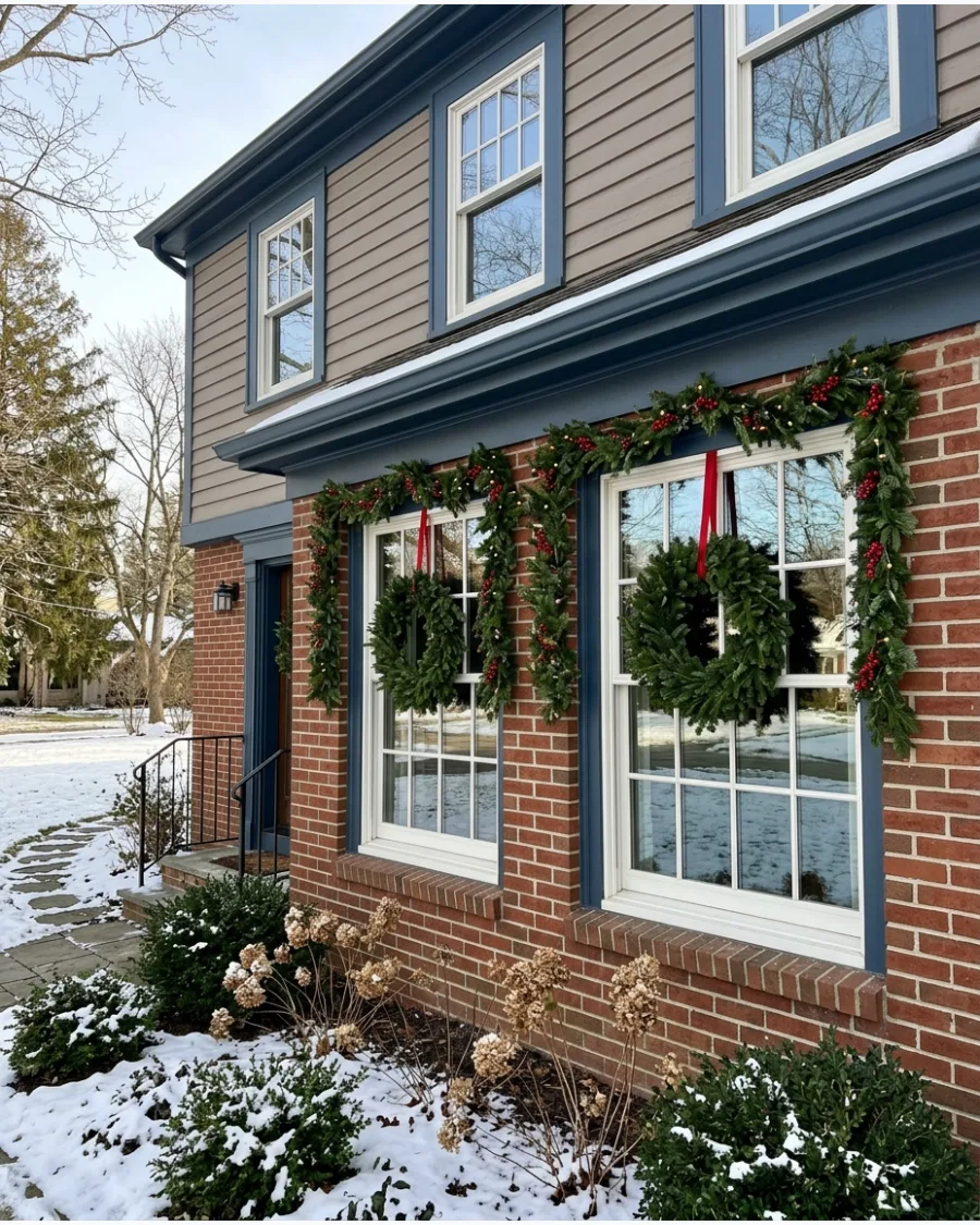 59. Outdoor Window Wreath and Garland Combination