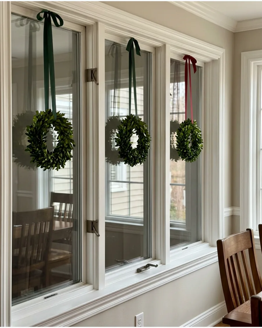 7. Simple Boxwood Wreath Christmas Windows