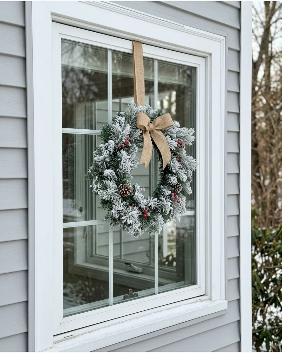 8. Frosted Evergreen Wreath in the Window