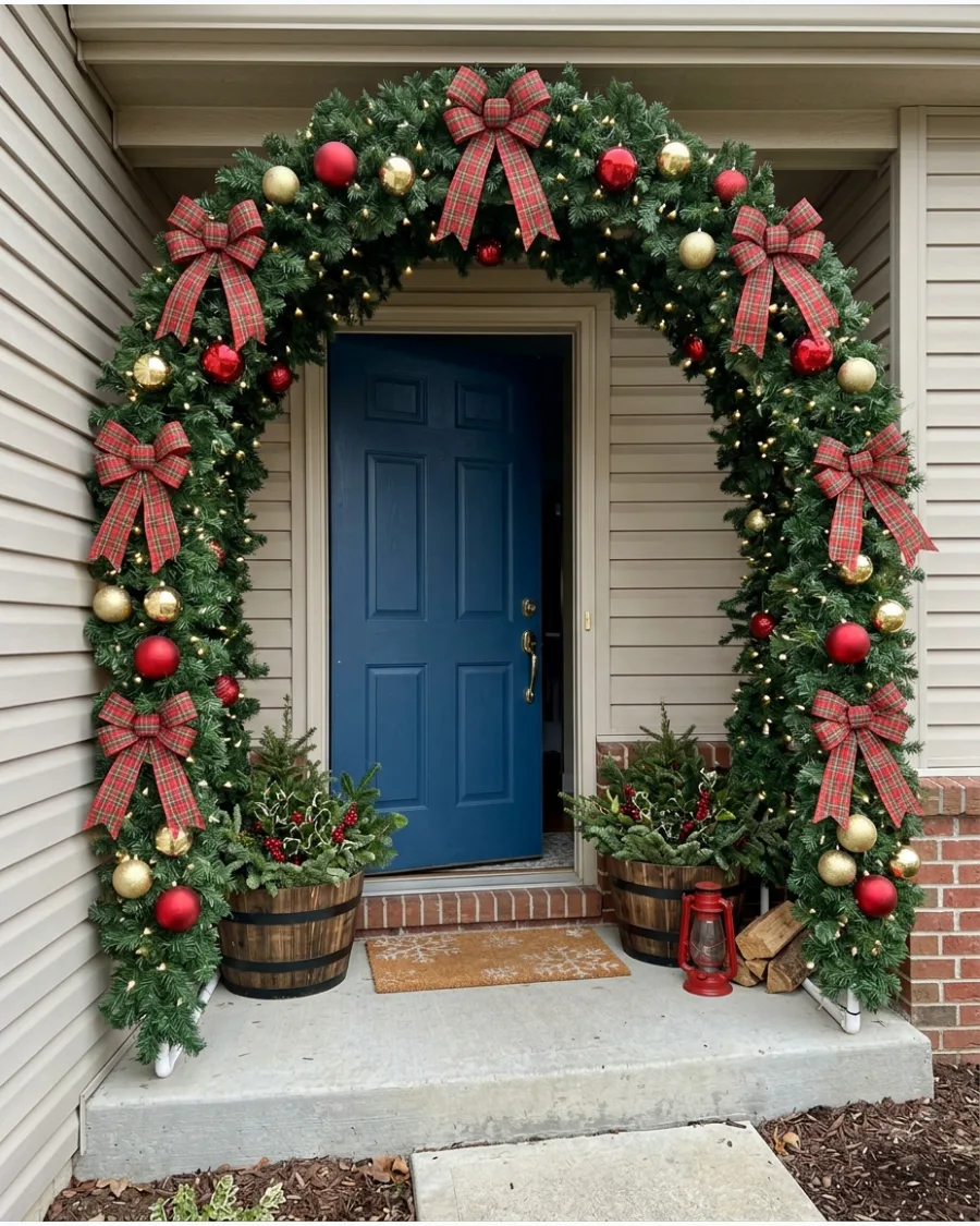 1. DIY Oversized Evergreen Christmas Door Arch