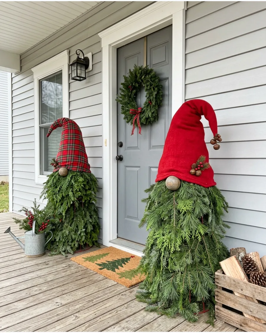 10. DIY Evergreen Christmas Porch Gnomes