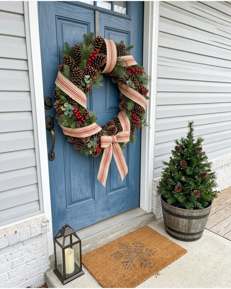 12. Rustic Pinecone Outdoor Christmas Wreath