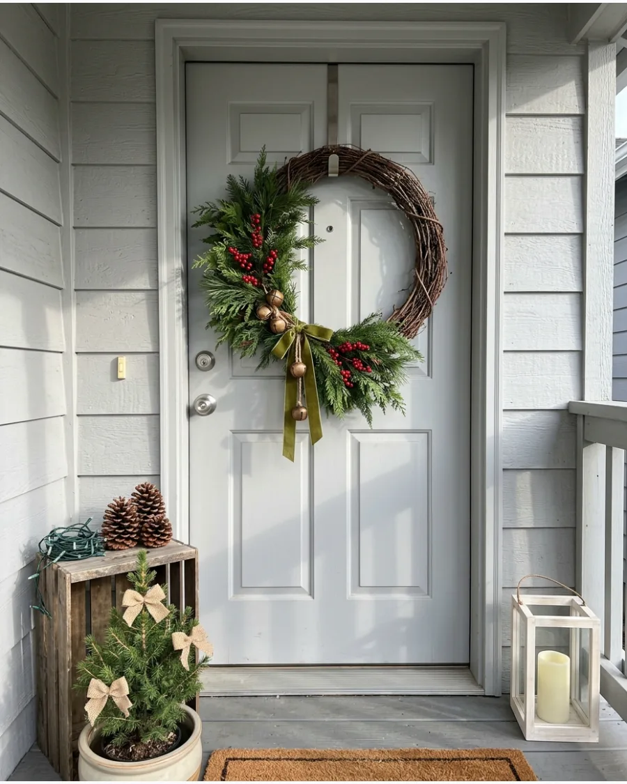 15. Modern Asymmetrical Outdoor Christmas Wreath