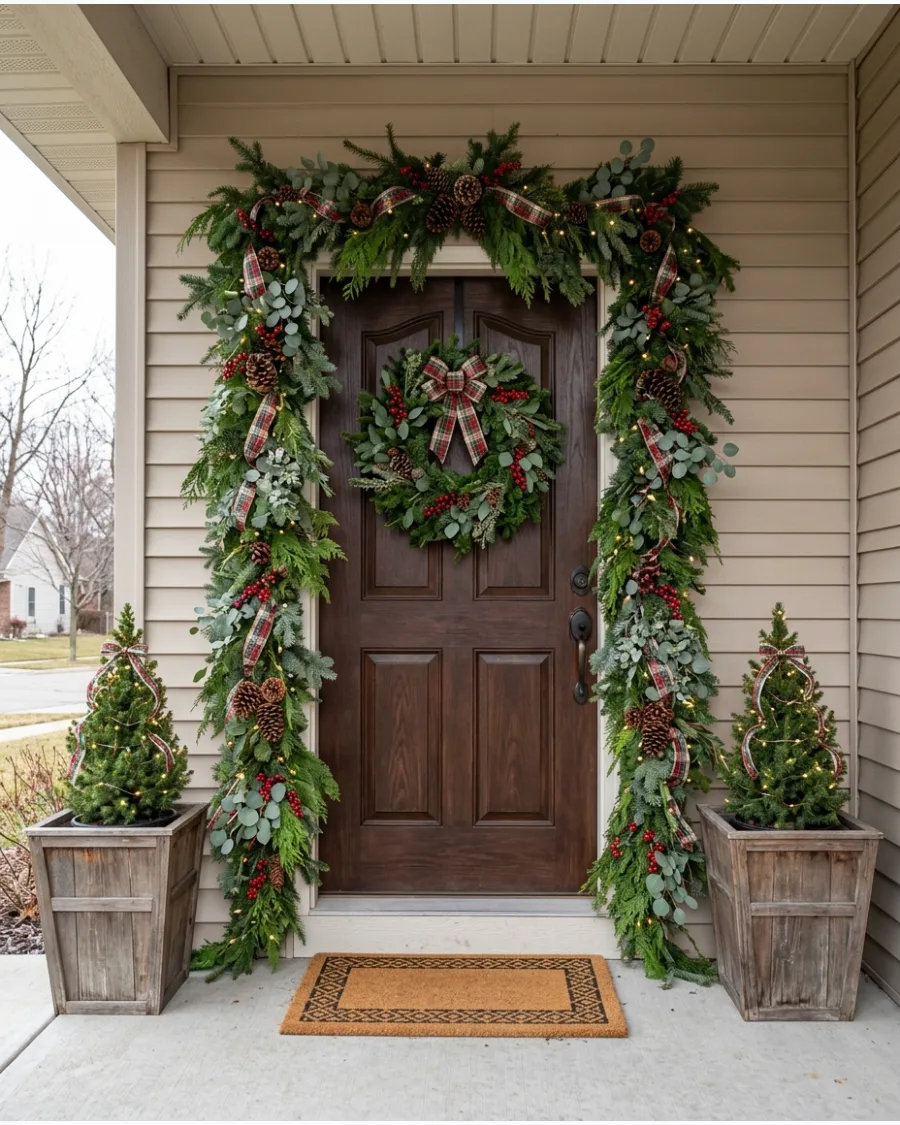 16. Layered Evergreen Christmas Door Garland