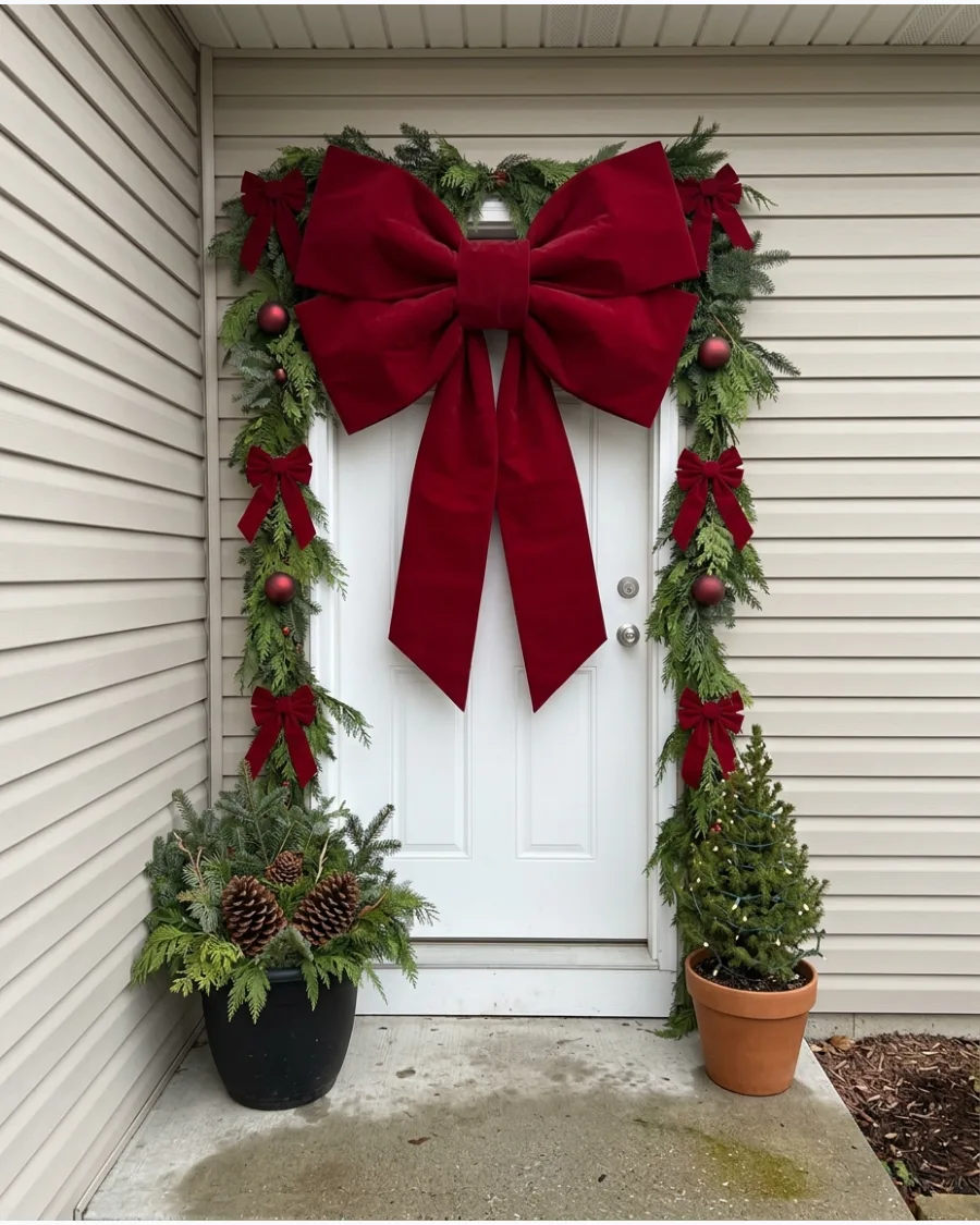 2. Giant Velvet Christmas Bow for the Front Door