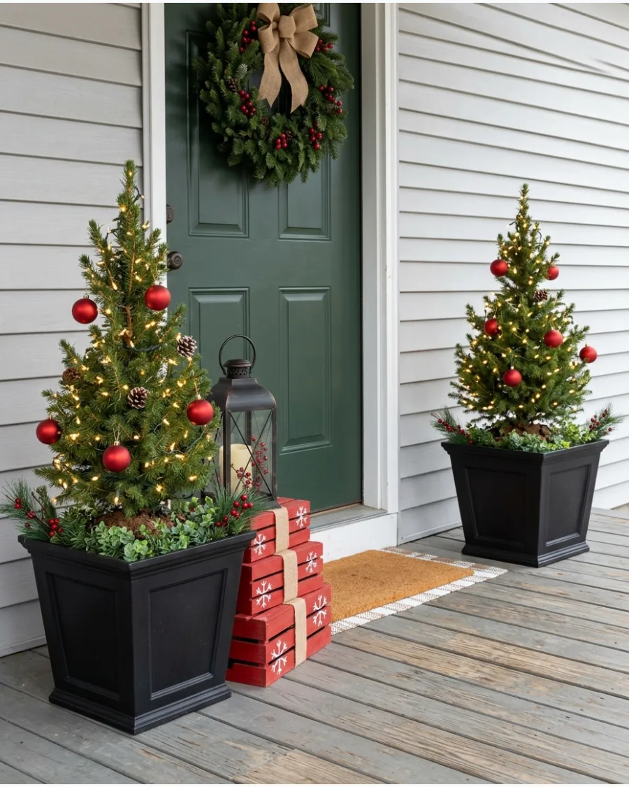 3. DIY Christmas Porch Trees in Planters