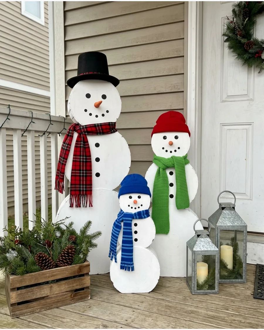 30. DIY Outdoor Snowman Family