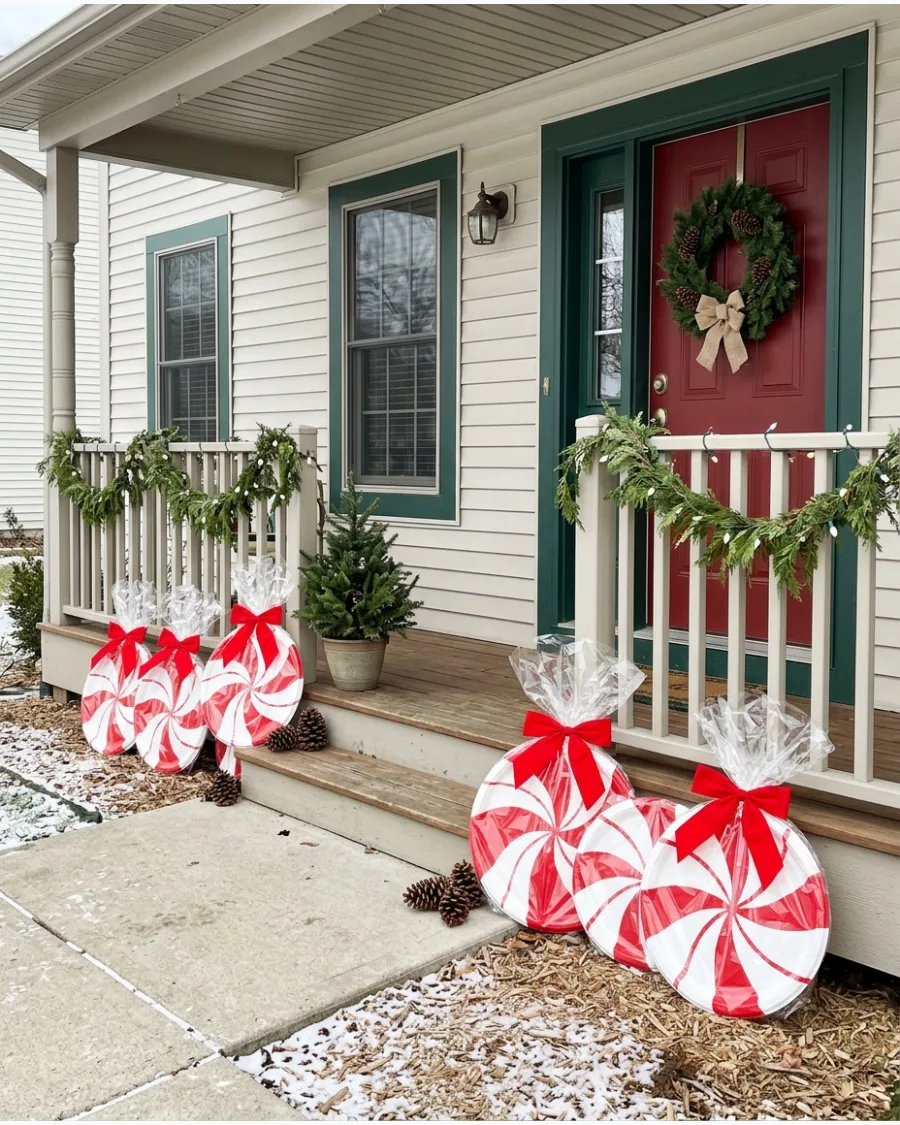 33. Giant Peppermint Candy Decorations